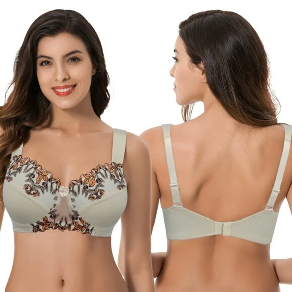 Curve Muse Other - CURVE MUSE Minimizer Wireless Floral Embroidered Lace Bra Nude - Size 46DDD NWT